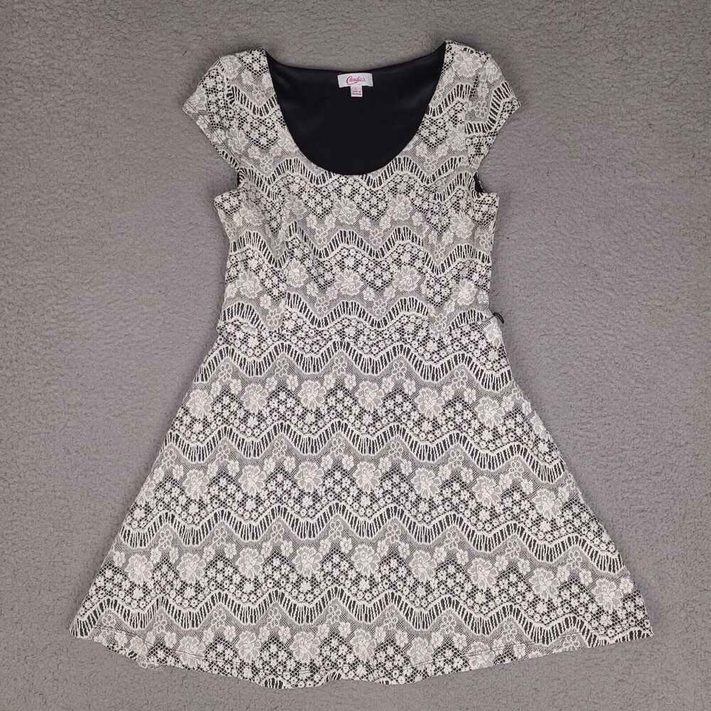 Candies Dress Womens Large White Floral Mini Embroidered Scoop Neck